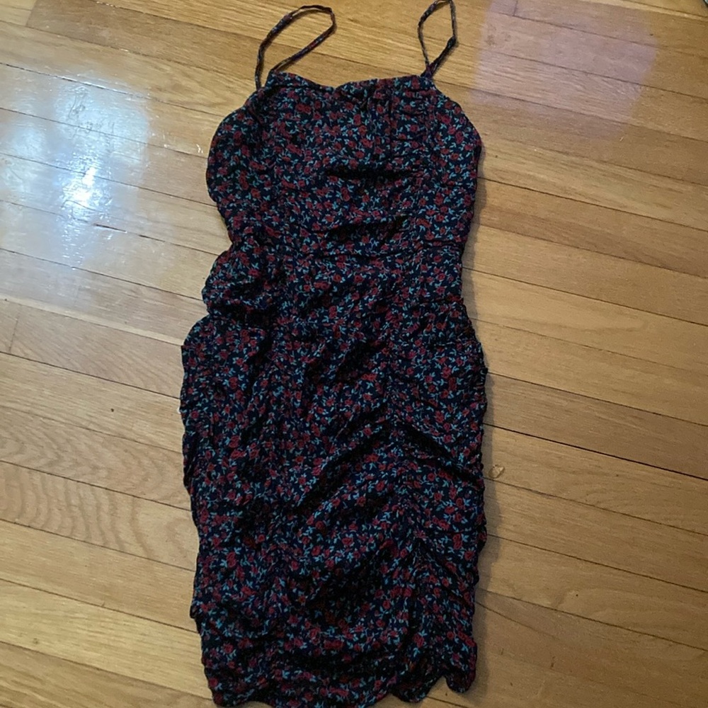 Reformation Floral Black and Red Women's Dress